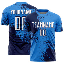 Загрузить изображение в средство просмотра галереи, Custom Powder Blue White-Navy Abstract Brush Stroke Sports Sublimation Soccer Uniform Jersey
