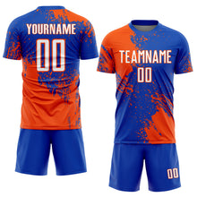 Laden Sie das Bild in den Galerie-Viewer, Custom Thunder Blue White-Orange Abstract Brush Stroke Sports Sublimation Soccer Uniform Jersey
