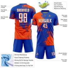 Laden Sie das Bild in den Galerie-Viewer, Custom Thunder Blue White-Orange Abstract Brush Stroke Sports Sublimation Soccer Uniform Jersey
