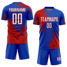 Load image into Gallery viewer, Custom Thunder Blue White-Red Abstract Brush Stroke Sports Sublimation Soccer Uniform Jersey
