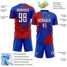 Load image into Gallery viewer, Custom Thunder Blue White-Red Abstract Brush Stroke Sports Sublimation Soccer Uniform Jersey
