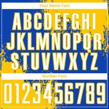 Load image into Gallery viewer, Custom Thunder Blue White-Yellow Abstract Brush Stroke Sports Sublimation Soccer Uniform Jersey
