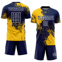 Load image into Gallery viewer, Custom Navy Yellow-White Abstract Brush Stroke Sports Sublimation Soccer Uniform Jersey
