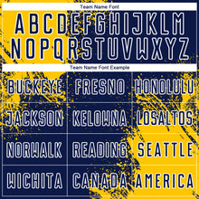 Load image into Gallery viewer, Custom Navy Yellow-White Abstract Brush Stroke Sports Sublimation Soccer Uniform Jersey
