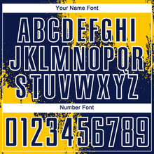 Load image into Gallery viewer, Custom Navy Yellow-White Abstract Brush Stroke Sports Sublimation Soccer Uniform Jersey
