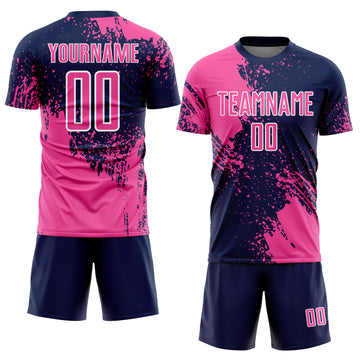 Custom Navy Pink-White Abstract Brush Stroke Sports Sublimation Soccer Uniform Jersey