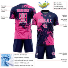 Load image into Gallery viewer, Custom Navy Pink-White Abstract Brush Stroke Sports Sublimation Soccer Uniform Jersey
