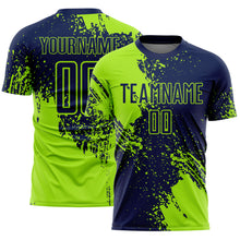 Charger l'image dans la galerie, Custom Navy Neon Green Abstract Brush Stroke Sports Sublimation Soccer Uniform Jersey
