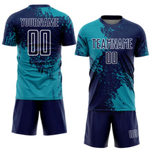 Загрузить изображение в средство просмотра галереи, Custom Navy Teal-White Abstract Brush Stroke Sports Sublimation Soccer Uniform Jersey

