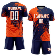Загрузить изображение в средство просмотра галереи, Custom Navy White-Orange Abstract Brush Stroke Sports Sublimation Soccer Uniform Jersey
