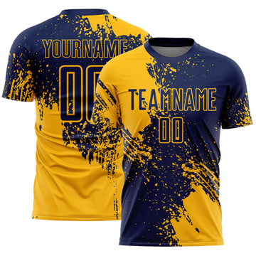 Custom Navy Gold Abstract Brush Stroke Sports Sublimation Soccer Uniform Jersey