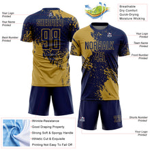 Загрузить изображение в средство просмотра галереи, Custom Navy Old Gold Abstract Brush Stroke Sports Sublimation Soccer Uniform Jersey
