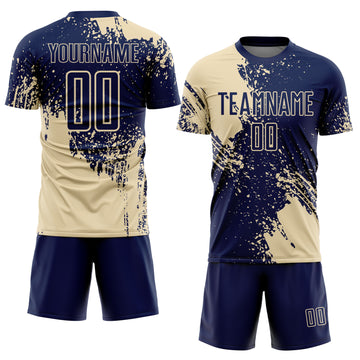 Custom Navy Cream Abstract Brush Stroke Sports Sublimation Soccer Uniform Jersey