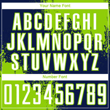 Load image into Gallery viewer, Custom Navy White-Neon Green Abstract Brush Stroke Sports Sublimation Soccer Uniform Jersey
