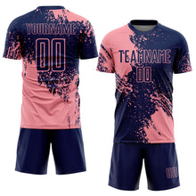 Загрузить изображение в средство просмотра галереи, Custom Navy Medium Pink Abstract Brush Stroke Sports Sublimation Soccer Uniform Jersey
