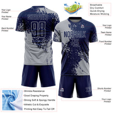 Загрузить изображение в средство просмотра галереи, Custom Navy Gray Abstract Brush Stroke Sports Sublimation Soccer Uniform Jersey

