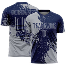 Загрузить изображение в средство просмотра галереи, Custom Navy Gray Abstract Brush Stroke Sports Sublimation Soccer Uniform Jersey
