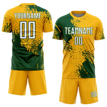 Laden Sie das Bild in den Galerie-Viewer, Custom Gold White-Green Abstract Brush Stroke Sports Sublimation Soccer Uniform Jersey
