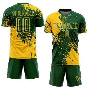 Custom Green Yellow Abstract Brush Stroke Sports Sublimation Soccer Uniform Jersey