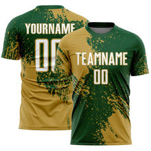 Charger l'image dans la galerie, Custom Green White-Old Gold Abstract Brush Stroke Sports Sublimation Soccer Uniform Jersey
