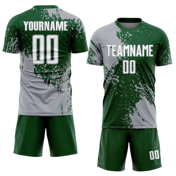 Custom Green White-Gray Abstract Brush Stroke Sports Sublimation Soccer Uniform Jersey