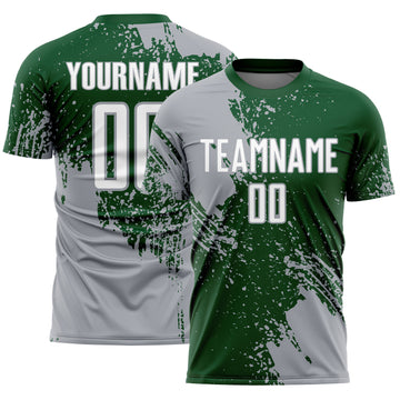 Custom Green White-Gray Abstract Brush Stroke Sports Sublimation Soccer Uniform Jersey