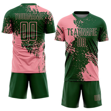 Custom Green Medium Pink Abstract Brush Stroke Sports Sublimation Soccer Uniform Jersey
