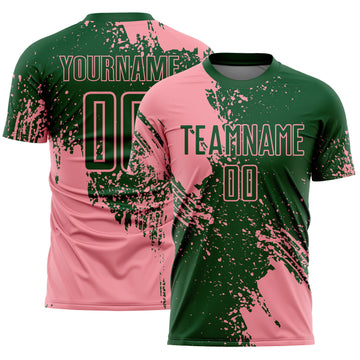 Custom Green Medium Pink Abstract Brush Stroke Sports Sublimation Soccer Uniform Jersey