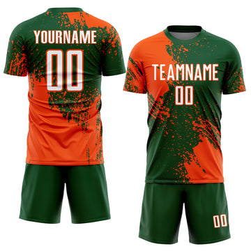 Custom Green White-Orange Abstract Brush Stroke Sports Sublimation Soccer Uniform Jersey