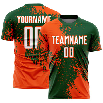 Custom Green White-Orange Abstract Brush Stroke Sports Sublimation Soccer Uniform Jersey