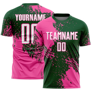 Custom Green White-Pink Abstract Brush Stroke Sports Sublimation Soccer Uniform Jersey