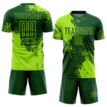 Custom Green Neon Green Abstract Brush Stroke Sports Sublimation Soccer Uniform Jersey