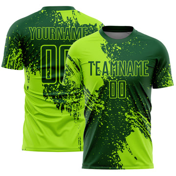 Custom Green Neon Green Abstract Brush Stroke Sports Sublimation Soccer Uniform Jersey