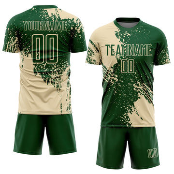 Custom Green Cream Abstract Brush Stroke Sports Sublimation Soccer Uniform Jersey