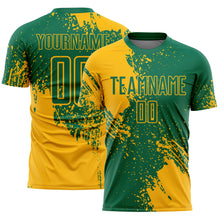 Загрузить изображение в средство просмотра галереи, Custom Kelly Green Gold Abstract Brush Stroke Sports Sublimation Soccer Uniform Jersey
