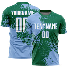 Загрузить изображение в средство просмотра галереи, Custom Kelly Green White-Light Blue Abstract Brush Stroke Sports Sublimation Soccer Uniform Jersey
