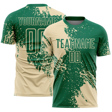 Custom Kelly Green Cream Abstract Brush Stroke Sports Sublimation Soccer Uniform Jersey