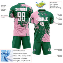Загрузить изображение в средство просмотра галереи, Custom Kelly Green White-Light Pink Abstract Brush Stroke Sports Sublimation Soccer Uniform Jersey
