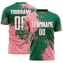 Загрузить изображение в средство просмотра галереи, Custom Kelly Green White-Medium Pink Abstract Brush Stroke Sports Sublimation Soccer Uniform Jersey
