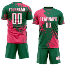 Загрузить изображение в средство просмотра галереи, Custom Kelly Green White-Neon Pink Abstract Brush Stroke Sports Sublimation Soccer Uniform Jersey

