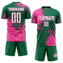 Загрузить изображение в средство просмотра галереи, Custom Kelly Green White-Pink Abstract Brush Stroke Sports Sublimation Soccer Uniform Jersey
