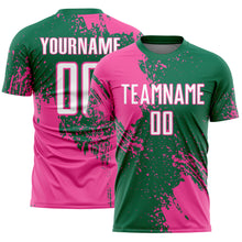 Загрузить изображение в средство просмотра галереи, Custom Kelly Green White-Pink Abstract Brush Stroke Sports Sublimation Soccer Uniform Jersey
