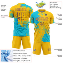 Загрузить изображение в средство просмотра галереи, Custom Yellow Lakes Blue-Purple Abstract Brush Stroke Sports Sublimation Soccer Uniform Jersey
