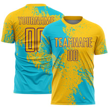 Загрузить изображение в средство просмотра галереи, Custom Yellow Lakes Blue-Purple Abstract Brush Stroke Sports Sublimation Soccer Uniform Jersey
