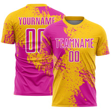Загрузить изображение в средство просмотра галереи, Custom Yellow Deep Pink-White Abstract Brush Stroke Sports Sublimation Soccer Uniform Jersey
