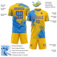 Загрузить изображение в средство просмотра галереи, Custom Yellow Powder Blue-Orange Abstract Brush Stroke Sports Sublimation Soccer Uniform Jersey
