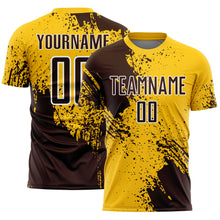 Загрузить изображение в средство просмотра галереи, Custom Yellow Brown-White Abstract Brush Stroke Sports Sublimation Soccer Uniform Jersey
