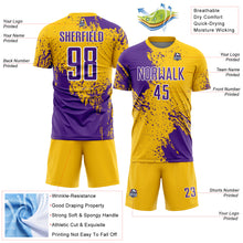 Загрузить изображение в средство просмотра галереи, Custom Yellow Purple-White Abstract Brush Stroke Sports Sublimation Soccer Uniform Jersey

