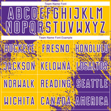Загрузить изображение в средство просмотра галереи, Custom Yellow Purple-White Abstract Brush Stroke Sports Sublimation Soccer Uniform Jersey
