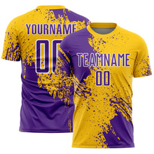 Загрузить изображение в средство просмотра галереи, Custom Yellow Purple-White Abstract Brush Stroke Sports Sublimation Soccer Uniform Jersey
